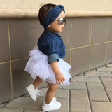 Kids Baby Girl Clothes Set Denim Tops T-shirt +Tutu Skirt Headband Outfits Summer