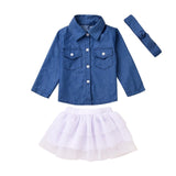 Kids Baby Girl Clothes Set Denim Tops T-shirt +Tutu Skirt Headband Outfits Summer